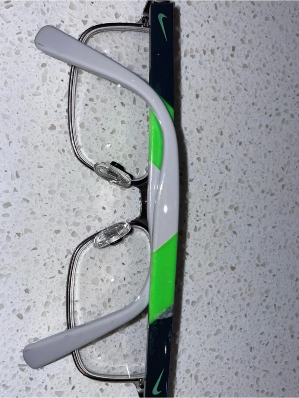 Silver Rectangle Glasses with Green Accent